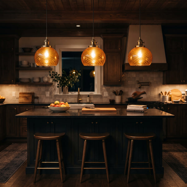 Amber Grid Glass Mini Pendant Light