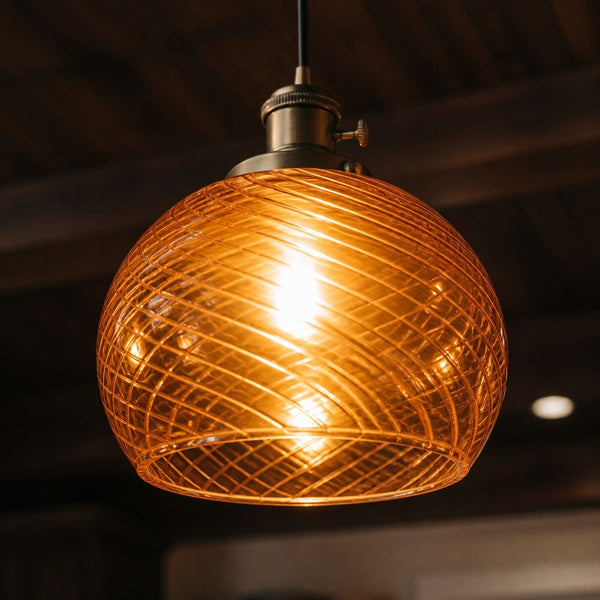 Amber Grid Glass Mini Pendant Light