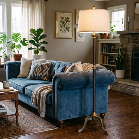 Vintage Brass & Linen Floor Lamp