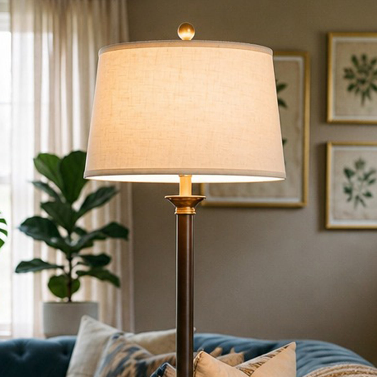 Vintage Brass & Linen Floor Lamp