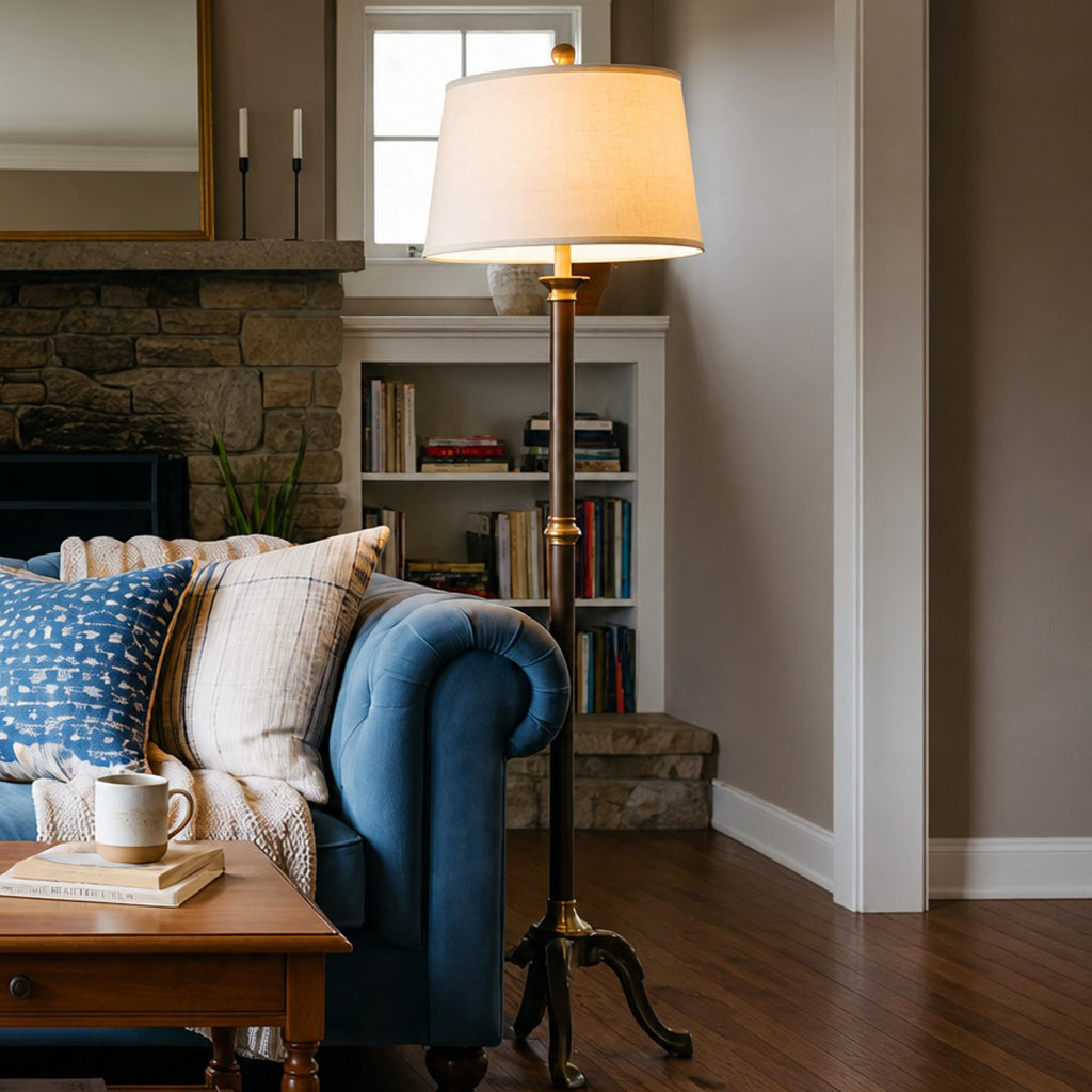 Vintage Brass & Linen Floor Lamp
